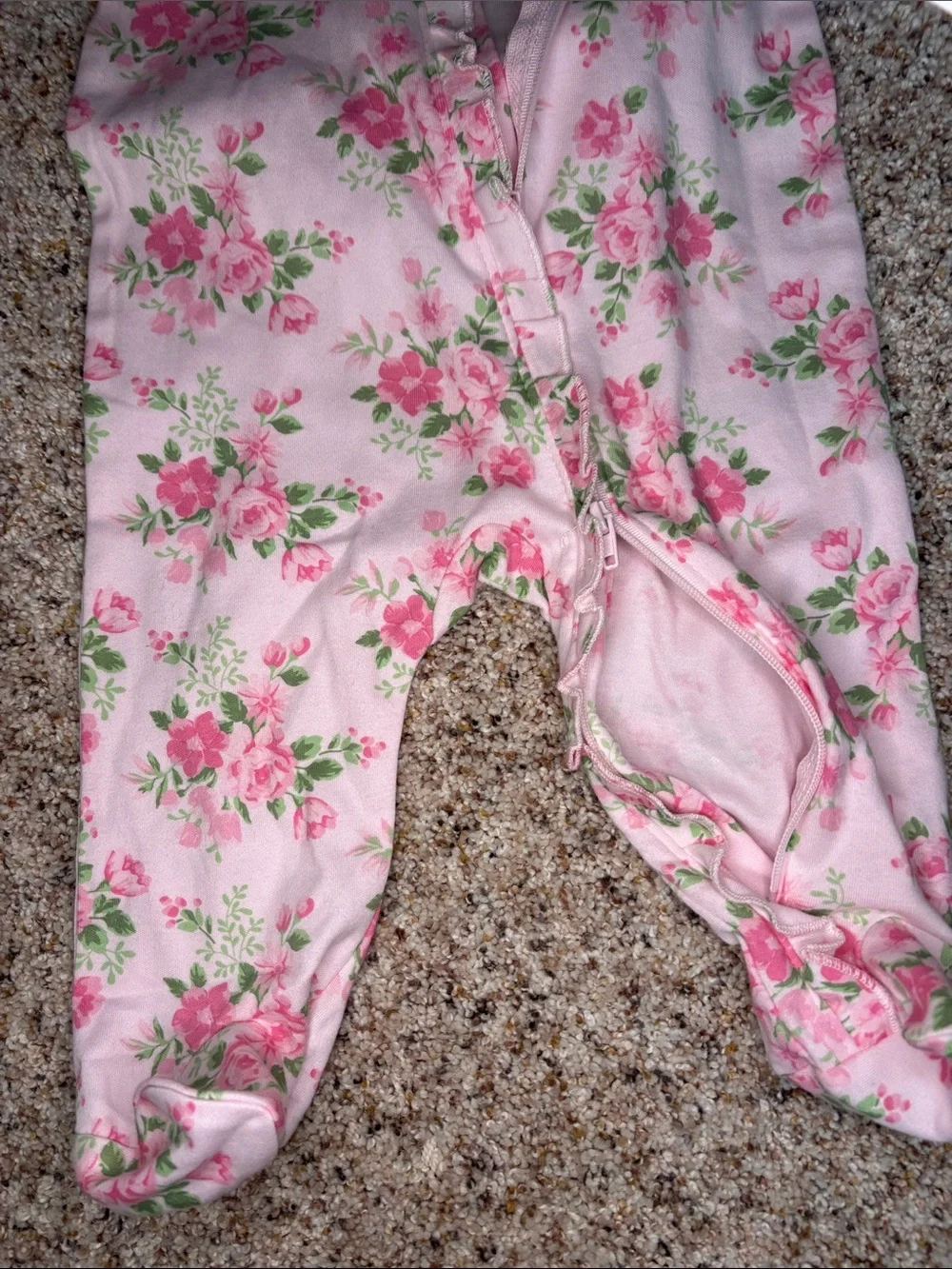 Little Me Pink Floral Footie with Matching Headband